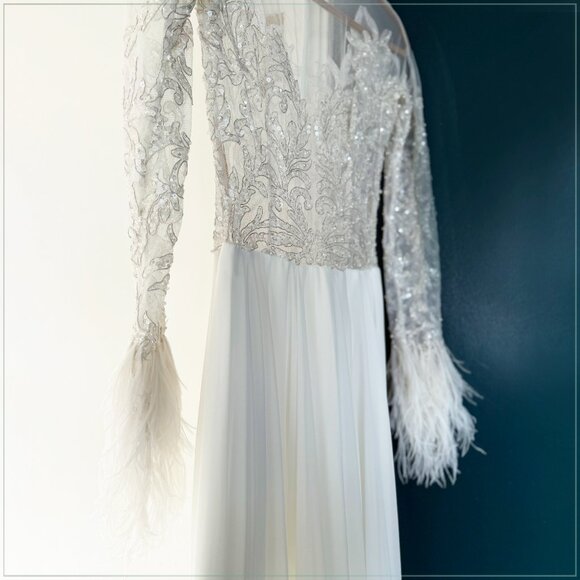 $8,990 Saiid Kobeisy Feathered Crystal Long Sleeve Bridal Runway Gown - Picture 7 of 9